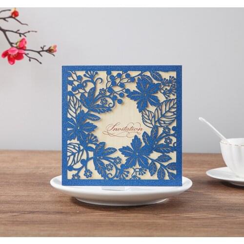 50pcs Laser Cut Lace Flora Wedding Invitation Cards Glitter paper for Bridal Shower Engagement Wedding Birthday Party Supplies