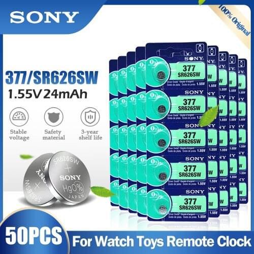 50PCS SONY 377 377A SR626SW AG4 SR626 LR66 LR626 AG 4 1.55V Silver Oxide Battery For Watch Clock Toy Car Remote Button Coin Cell