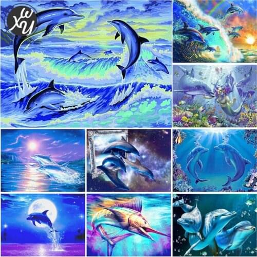 Diamond Painting Cute Dolphin Diy 5D Diamond Mosaic Sunset Landscape Cross Stitch Rhinestone Sale Handmade Gift Home Decoration