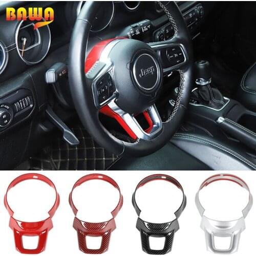 BAWA ABS carbon fiber pattern Internal steering wheel base upper decoration for Jeep Wrangler JL 2018+ car accessories