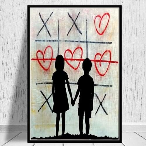 Banksy Brother and Sister Canvas Painting Posters Prints Graffiti Love Heart Wall Art Pictures for Modern Home Room Decor