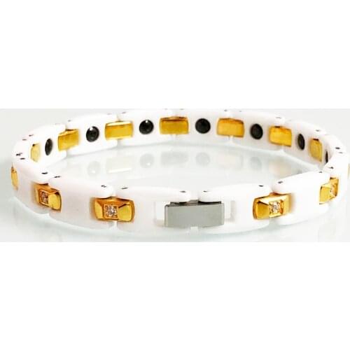 Couple Bracelet Womens White Ceramic Health Care Bracelets Gold Color Tungsten Steel Crystal Inlaid Male Jewelry Lovers Gifts