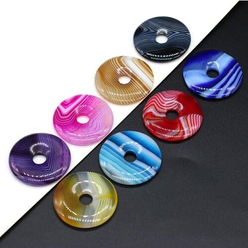 Fashion Big Hole Round Beads Natural Stripe Agates Stone Beads for Making Jewelry Necklace Accessories Size 30x30mm Hole 7.5mm