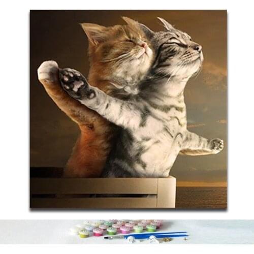 Diy Coloring by numbers Cute cat Digital painting Cartoon animal Titanic Romantic love picture paint