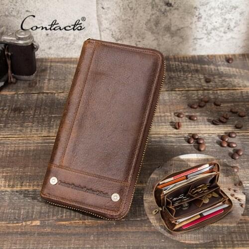 CONTACTS Casual Men Wallet Long Design Card Holder Male Purse Large Capacity Genuine Leather Wallets Phone Bag Rfid Carteras