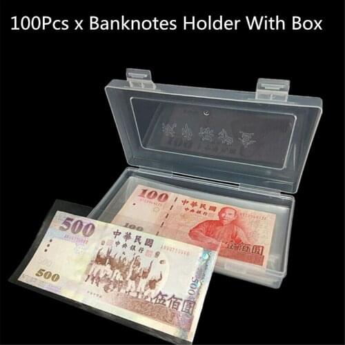 Hot sale 100pcs Money Page Of Paper Money Coin Album Coin Money Holders Transparent PVC Paper Money Banknotes With Box