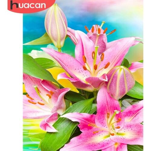 HUACAN Coloring By Number Lily Flower Drawing On Canvas HandPainted Art Pictures By Number Floral Kits Home Decoration DIY Gift