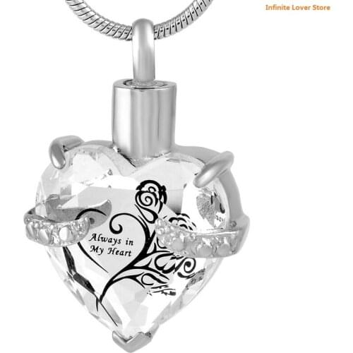 IJD9790 Mutil-colored Crystal Heart Memorial Jewelry Stainless Steel Cremation Urn Pendant Necklace,Wholesale Jewelry for Ashes