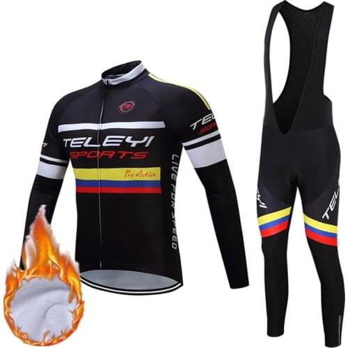 Teleyi Team Sport Cycling Clothing Winter Thermal Fleece Cycling Set Men Warm Bicycle Wear Mountain Uniforms Bike Jersey Suit