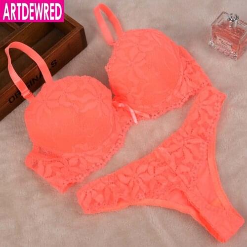 [Cheap]New 2019 Lace Embroidery Bra Set Women Plus Size Push Up Underwear Set Bra and Panty Set 32 34 36 38 ABC Cup For Female