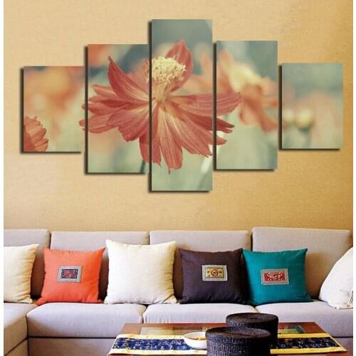 Red Flower Wall Canvas Art Modern Print Painting Poster Picture For Home Decor Unframed Printing 5 Panels