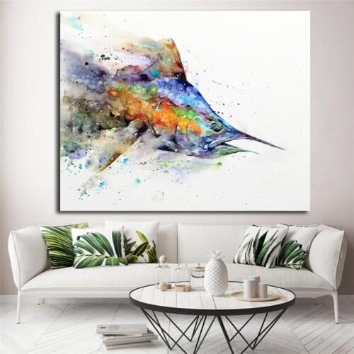 Marlin Fish Minimalist Watercolor Art Canvas Poster Painting Wall Picture Print Modern Home Bedroom Decoration Accessories HD