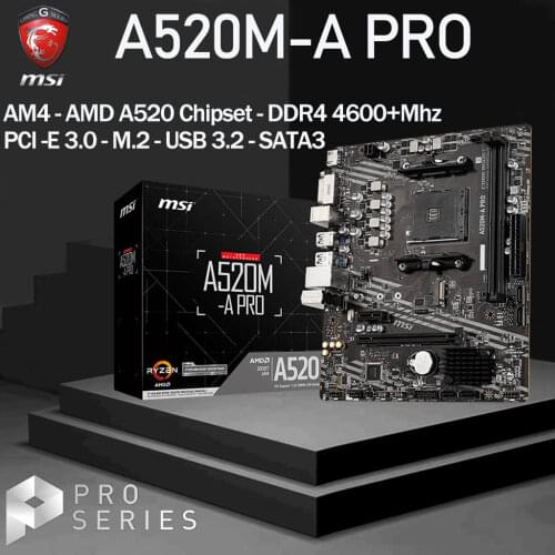 Socket AM4 MSI A520M-A PRO Motherboard DDR4 64Gb 4600+MHz M.2 PCI-E 3.0 SATA III HDMI Placa-mãe Desktop AMD A520 Micro ATX NEW