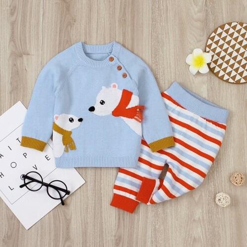 Fashion Baby Autumn Winter Clothes Babies Girl Boy Knitted Sweater Kids Knitting Outwear Long Sleeve Clothing 2Pcs Cartoon Cute