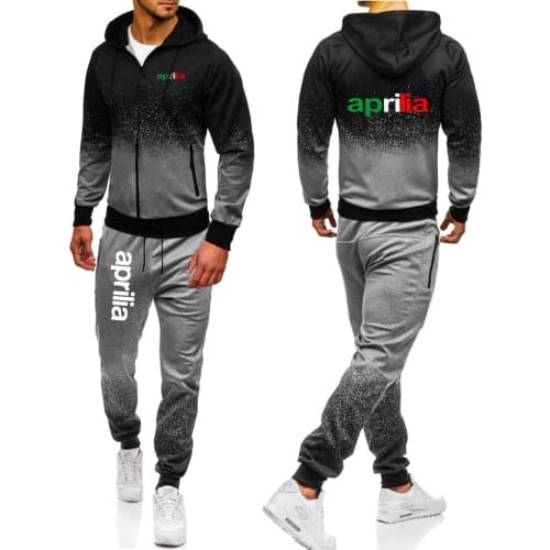 Motorcycle Aprilia 2021 Spring and Autumn Set Harajuku Zipper Jacket Sport Suits College Gradient Hoodies Casual Sweatpant Set