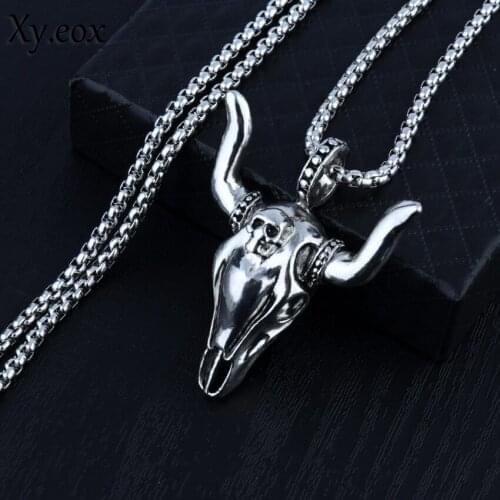 Mens Fashion Punk Ox Bull Head Pendant Necklace Stainless Steel Chain