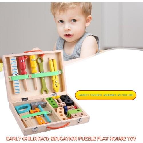Baby Wooden Toy Toolbox Childrens Wooden Repair Tool Set Multifunctional Puzzle Toy Portable Repair Tool Box Educational Toy