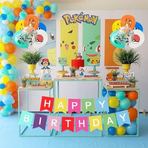 Pokemon Foil Balloons Set Anime Pikachu Theme Party Supplies Cake Topper Happy Birthday Banner Flags Birthday Party Decoration