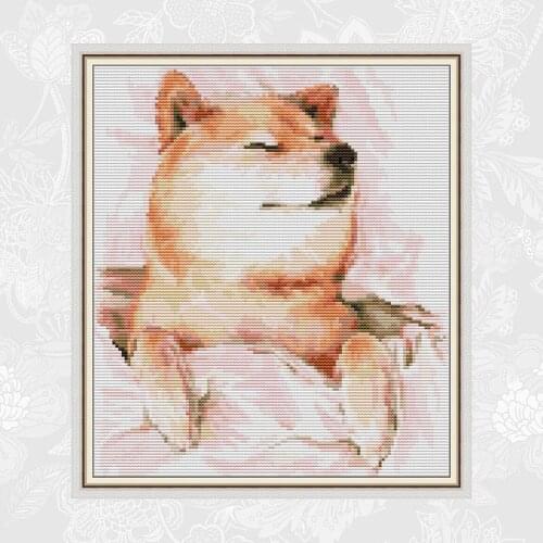 DIY Handmade Embroidery Sets Shiba Inu in a Nap 14CT 11CT Printed on Canvas Cross Stitch Kits Needlework Home Crafts