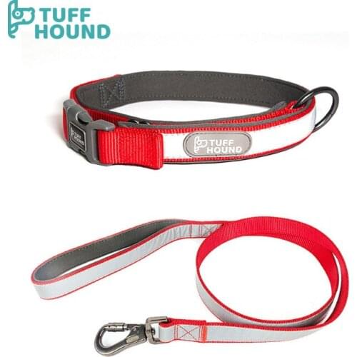 Nylon Dog Collar Leash Set Pet Dog Reflective Tag Collars Leashes Adjustable for Small Medium Large Dogs Pitbull XS-L 3 Colors
