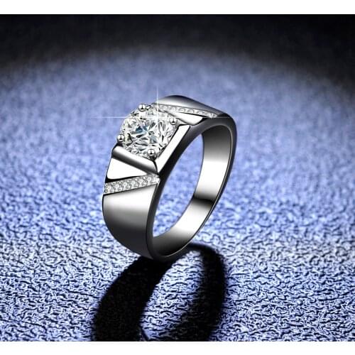 S925 Sterling Silver Plating Platinum Color Moissanite Ring Simple Atmosphere Man Ring Wedding Ring Jewelry