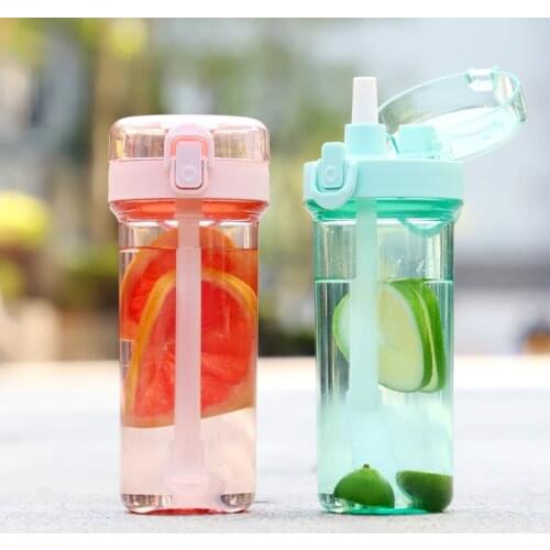 Plastic Water Bottle Straw Women Eco Friendly Transparent Filter Tea Bottle Infuser Simple Trinkflasche Drinking Bottle AB50WB