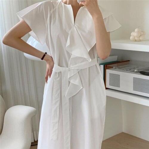 Round Neck Ruffled Stitching Loose Tie with Flying Sleeves Dress Long Vestidos 2021