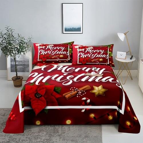 Red Christmas 0.9/1.2/1.5/1.8/2.0m Digital Printing Polyester Bed Flat Sheet With Pillowcase Print Bedding Set