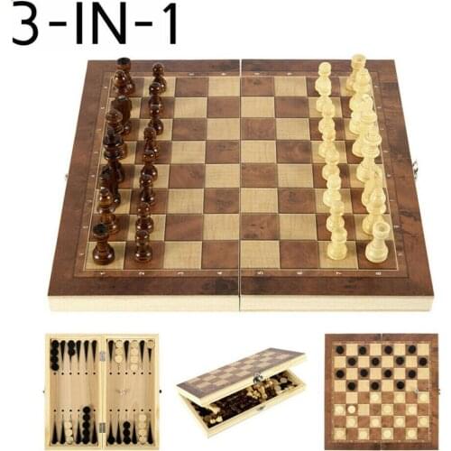 24x24CM 3in1 International Chess Set Wooden Folding Chess Indoor Entertainment Portable Board Game Checker Birthday Gift For Kid