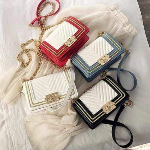 Wriufred Chain handle mobile phone bag ID crossbody bag lingge chain shoulder bag fashion casual texture small square bag