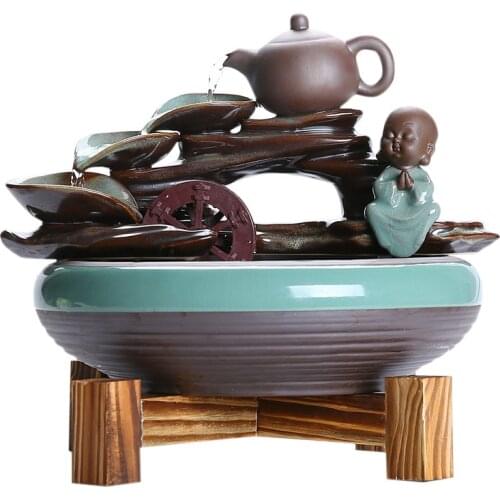 Chinese Style Water Fountain Humidifier Water View Small Monk Feng Shui Wheel Living Room Decorations Desktop Decoration