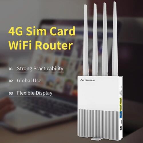 COMFAST E3 4G LTE 2.4GHz WiFi Router 4 Antennas SIM Card WAN LAN Wireless Coverage Network Extender US Plug