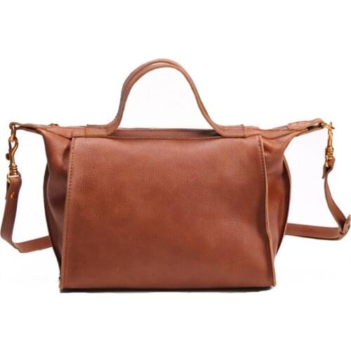 WOONAM Women Fashion Natural Genuine Calf Leather Top Handle Bag Boston Shoulder Bag WB633