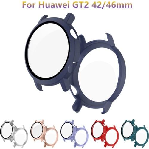 For Huawei Watch GT2 42mm 46mm Full Glass Screen Protector Cover Watch Case Plating PC Sleeve Shell For GT 2 Protective Cases