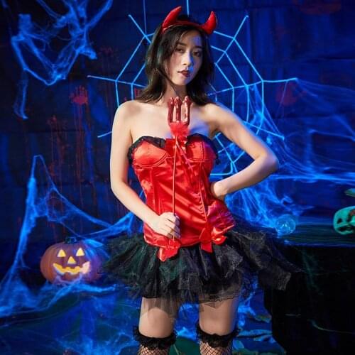 Halloween Little Devil Cosplay Costume Red Tube Top Devil Tutu Dress Cow Devil Halloween Costumes for Women