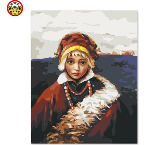 Painting by numbers art paint by number figure oil painting Tibet maiden