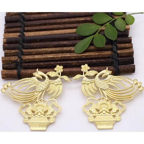 10 pairs Brass Casting Phoenix Flower Oriental Embellishment Stamping Charms DIY Women Bridal Wedding Hair Jewelry Supplies