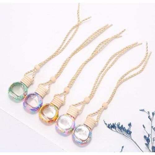 100pcs 10ml Car Hanging Air Freshener Perfume Fragrance Flower Print Empty Glass Bottle