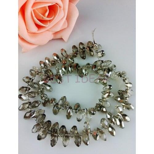 100pcs 6*12mm Transparent grey silver plating Quartz Faceted Crystal Glass Teardrop Beads Crystal Loose Beads DIY free shipping