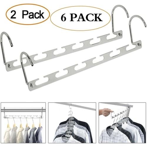 2pcs/6pcs Clothes Hangers Organizer Multi Function Metal Space Saving Closet Magic Hanger Rack Hangers Organizer
