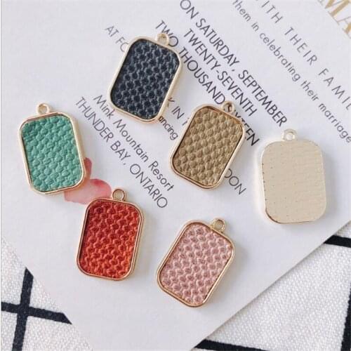 20pcs/lot New Arrival Creative Leather Square Charms Connectors for Diy Fashion Earrings Alloy Pendant Jewelry Accessories