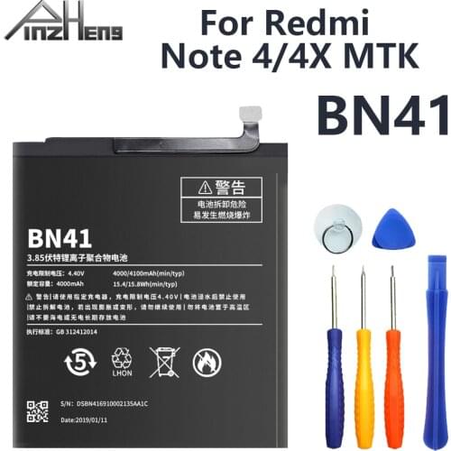 PINZHENG Phone BN41 Battery For Xiaomi Redmi Note 4/Note 4X MTK Helio X20 Battery 4000mAh Real Capacity Replacement Bateria