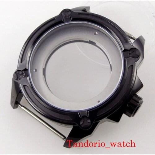 High Quality 44mm Black PVD Plated Watch Case Sapphire Glass For MIYOTA 8215 821A ETA 2836 Mingzhu 2813 Automatic Movement