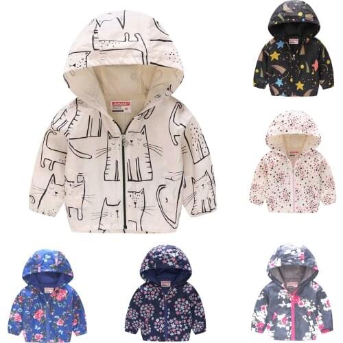 Baby Jackets Toddler Girls Boys Fashion Printed Hoodies Jackets Outerwear Long Sleeved Zipper Hooded Jacket Coat Autumn Clothes