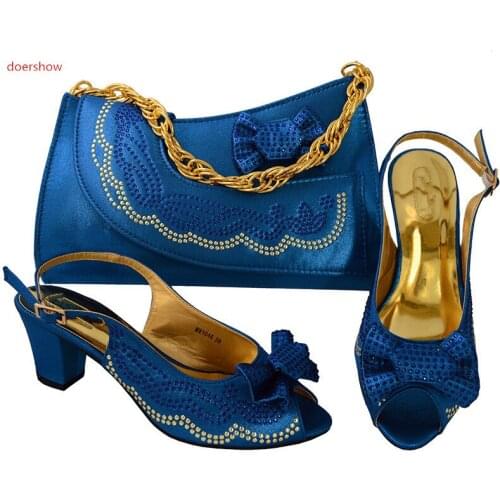 Doershow New Arrival Nigeria Style Shoes And Bag Set Summer Rhinestone Woman High Heels SHoes And Matching Bag For party!HSK1-3