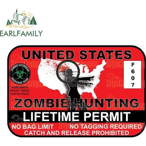 EARLFAMILY 13cm x 8.65cm Hunting Allow WALKING DEAD Funny Car Stickers Bike Motorcycle Bumper Rear Windshield Creative Stickers