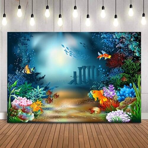 Under the Sea Photography Backdrop Mermaid Theme Birthday Party Background Coral Colony Children Kids Photo Booth Background