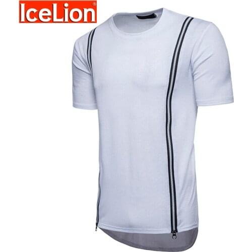 IceLion 2021 Summer Long T Shirt Men Hip Hop Streetwear T-shirt Short Sleeve Zipper Design Tops Tee Fashion Casual Mans Tshirt