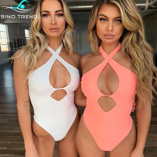 Sexy Pink Hollow Cut Out One-piece Bikini Women Criss Cross Swimsuit Monokini Rimless Beach Swiwear Ladies Bathing Suits Female