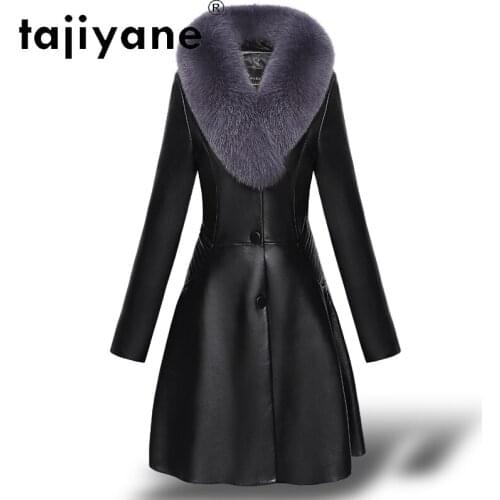 Tajiyane Leather Clothes for Women Down Cotton Jackets Genuine Sheepskin Coats Woman Natural Fox Fur Collar Jacket Ropa TN1305
